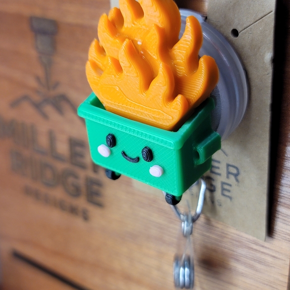 Cute Green Dumpster Fire Badge Reel - Picture 2 of 3
